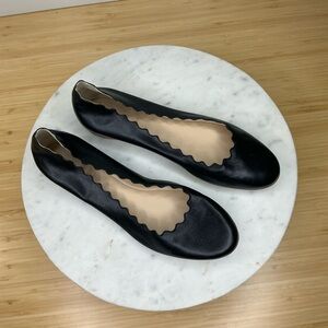 Chloe Size 40 Lauren Ballerina Scalloped Leather Flat Black